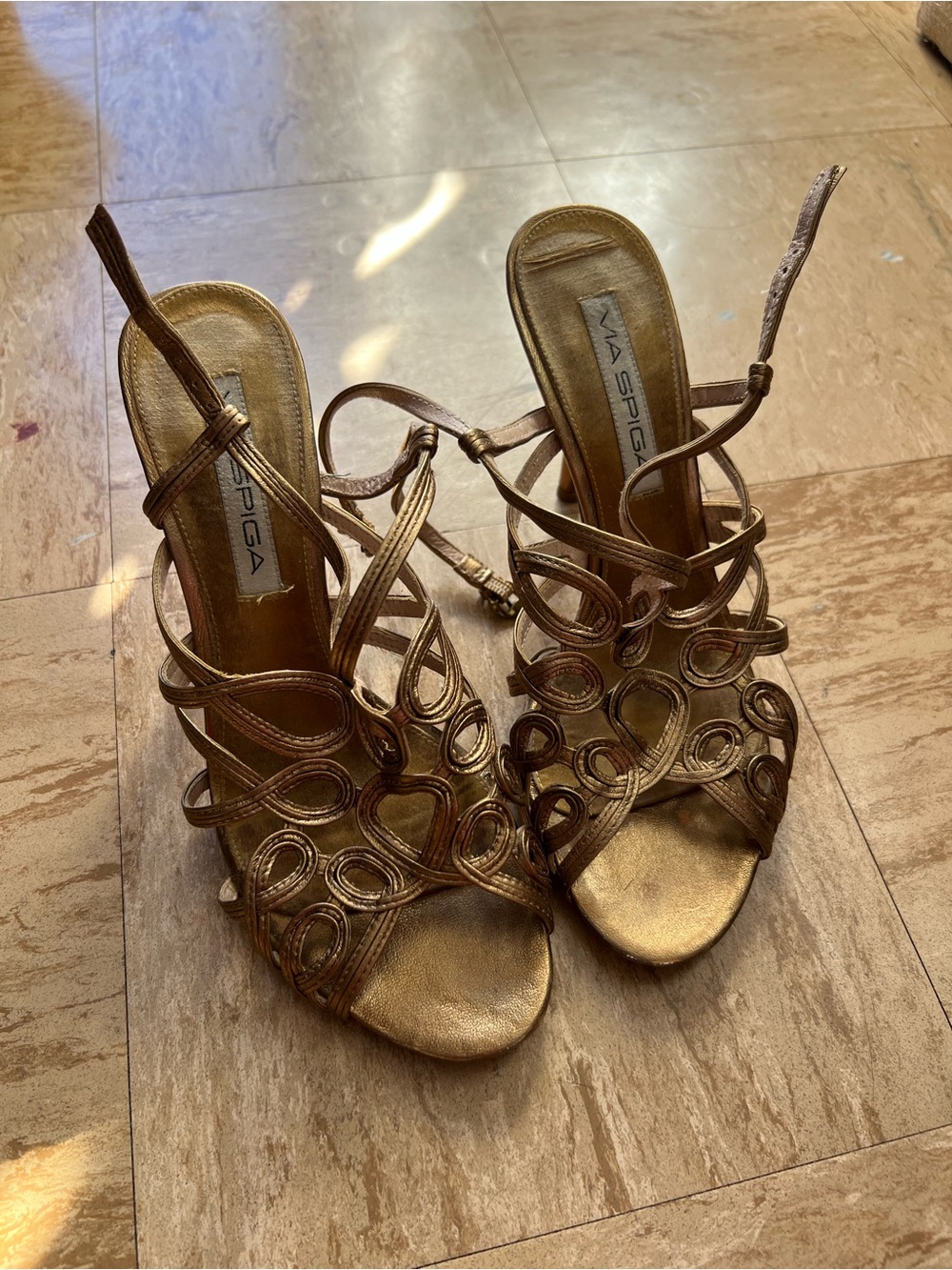 Via Spiga Metallic Gold Strappy Slingback Heels